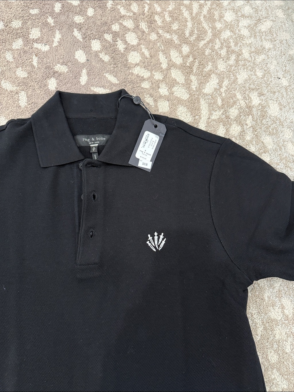 rag & bone Black Short-Sleeve Polo with White Embroidered Crest